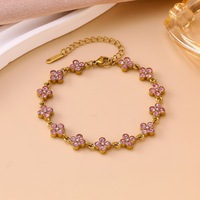 Bracelet en acier inoxydable avec zircon coloré en forme de fleur à quatre feuilles pour femmes, bracelet plaqué or 18 carats de luxe, bijoux imperméables, cadeau