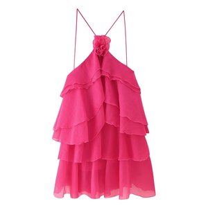 Offre Spéciale décontracté été Slip robe pour femmes 5 couleurs avant fleur bretelles Spaghetti Maxi longueur tissé sans col naturel solide - Product Image 3