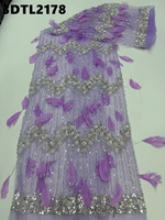 Tissu en dentelle de luxe haut de gamme des Philippines, motif fleurs 3D, tissu en dentelle perlée couleur pêche pour robe de mariée d'Oman, tissu en dentelle perlée