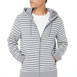 Wholesale OEM Customized Brand Logo Regular Fit Full Zipper Striped <b>Lined</b> <b>Hoodie</b> for Men 100% Cotton 340 GSM Winterwear Fashion - Product Image 1