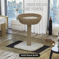 Kinghon Arbre à chat moderne en bois de pin avec poteaux à gratter en sisal naturel, paniers tressés et structure d'escalade pour chat en carton