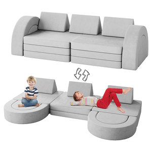 Canapé modulaire pour enfants 12 pièces en tissu bleu avec mousse haute élasticité, mobilier de salle de jeux pour enfants de 3 ans et plus - Product Image 5