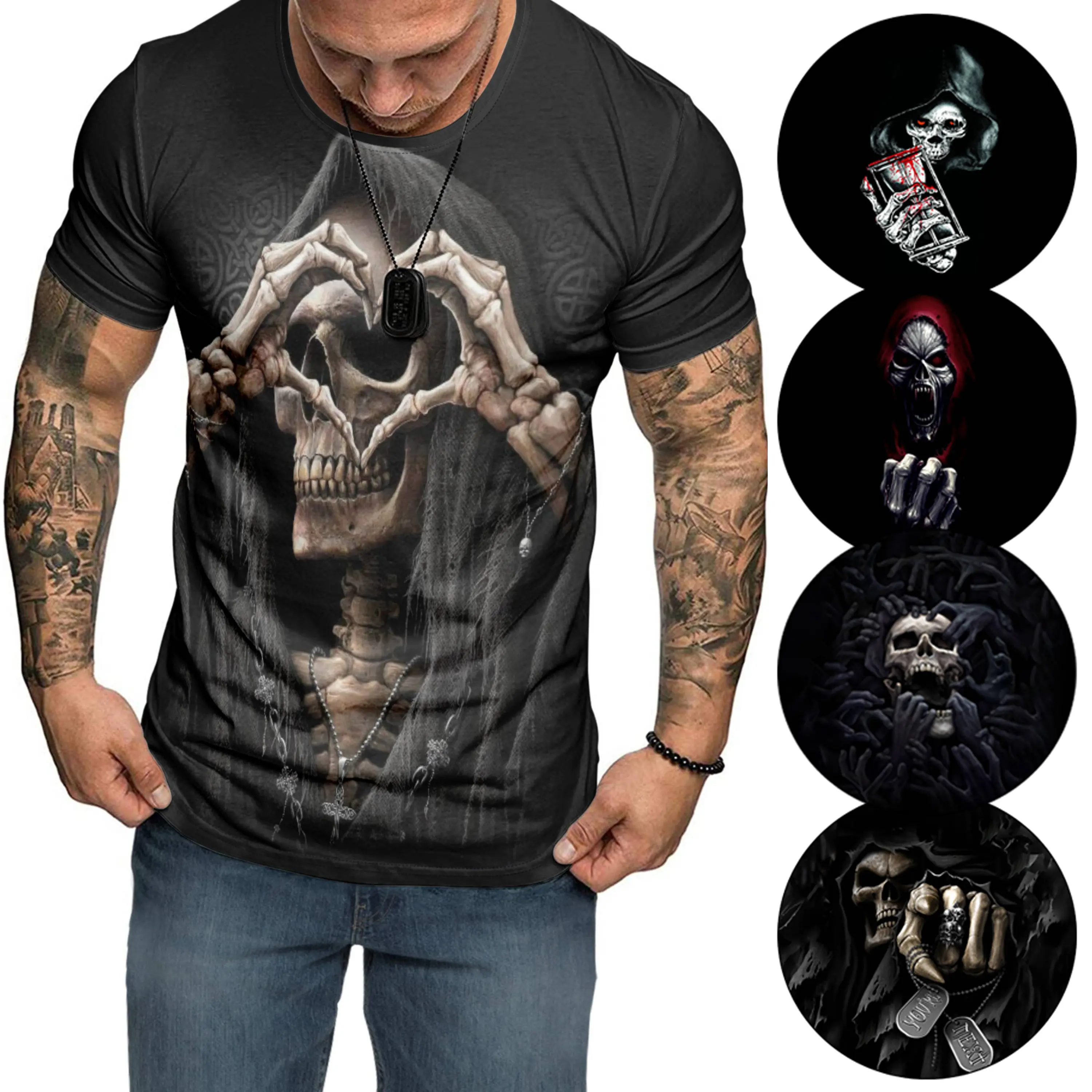 Casual Quick Dry Rock Skull T Shirt For Men Custom Logo Short Sleeve Sublimation T-Shirt