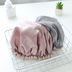 Satin Shower Cap For Women Long Hair Waterproof Anti Oil Fume Cover Household Kitchen Use Grey Champagne - Product Image 3