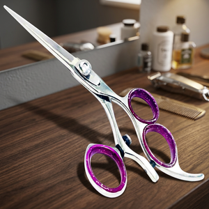 Ciseaux de coiffure professionnels en acier inoxydable avec anneau rotatif à 360°, manche long, pour droitiers - Product Image 2