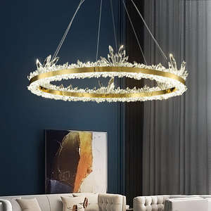 Luminaire circulaire d'intérieur moderne avec anneau en cristal rond de taille moyenne Lustre à LED avec télécommande pour la décoration intérieure et le salon - Product Image 2