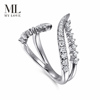 Bague ouverte asymétrique multicouche Mylove en argent sterling 925 plaqué rhodium avec micro-pavé de zircone cubique transparente, vente en gros
