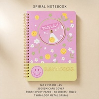 Carnet à spirale floral, couverture rigide en papier, reliure spirale durable, 60 feuilles, usage promotionnel pour l'école, le bureau et la prise de notes