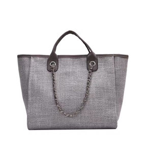 Bolso de lona para mujer, bolso de gran capacidad con cadena para llevar al hombro, bolso de compras con correa ancha para el hombro - Product Image 6