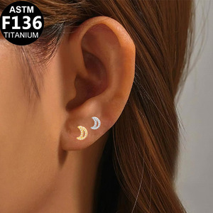 <b>Titanium</b> Moon <b>Stud</b> Earrings F136 ASTM Women's Daily Wear Jewelry - Product Image 1
