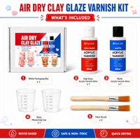 TIMESRUI Kit de Vernis à l'Argile Auto-Durcissante 60ml avec Pinceaux, Gobelets de Mesure, Fini Mat et Brillant, Scellant Imperméable pour Artisanat en Argile et Bois