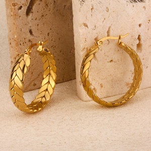 Orecchini a Cerchio Intrecciati a Forma di Spiga di Grano in Acciaio Inossidabile Placcato <span class=keywords><strong>Oro</strong></span> 18K di Alta Qualità, Gioielli alla Moda Antiossidanti per Donne - Product Image 2