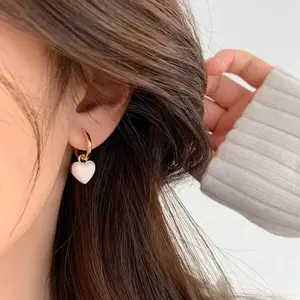 Korean Simple Heart Dangle Earrings Temperament Geometric Earring Square Pendant For Women Fashion Jewelry Accessories Girl Gift