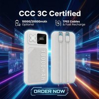 Batterie externe certifiée 3C, capacité 10000 mAh, design compact, charge rapide, chargeur portable avec câbles, écran LED