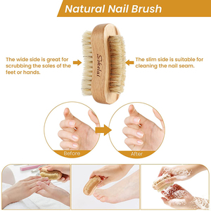 MuYang <span class=keywords><strong>Brosse</strong></span> de nettoyage à main en poils de sanglier naturels double face en bois de hêtre avec logo personnalisé <span class=keywords><strong>pour</strong></span> ongles de doigts ou d'orteils - Product Image 6
