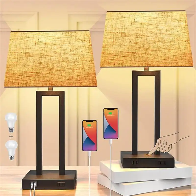 Home Hotel Luxury Bedroom Bedside Side Study Decor Brass Desk Light Rechargeable Touch Led Table Lamps With Outlets And Usb Port