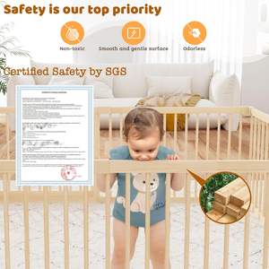 Parc pour bébé en bois massif de grande taille réglable avec barrière de sécurité pour chambre à coucher, école, utilisation intérieure/extérieure, bébés, tout-petits - Product Image 2