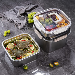 Stainless Steel Lunch Box Rectangle <b>Clip</b> On Lid Microwaveable Food Storage Container For Student Back To School - Product Image 1
