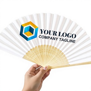 Abanico Plegable Artesanal de Madera con Logotipo y Lema Personalizados Pintados, Diseño Geométrico Moderno, Regalo Empresarial - Product Image 1