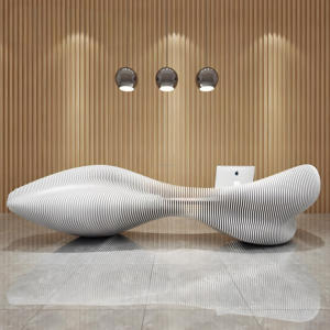 Mostrador de Recepción de Madera de Caucho Personalizado ML-WD012, Diseño Curvo Moderno, Resistente, para Hoteles, Oficinas, Centros Comerciales, Estilo Artístico Comercial - Product Image 2