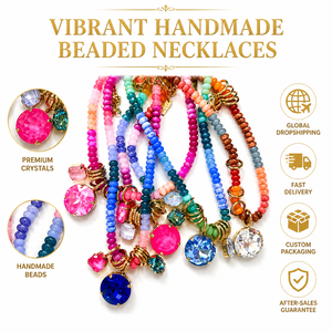Collana Boho Fatta a Mano per Donne SongYi, Colorata con <span class=keywords><strong>Perline</strong></span> e Grande Ciondolo in Cristallo, Gioiello da Collo alla Moda - Product Image 1