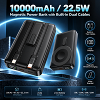 Batterie externe magnétique 10000mAh 22.5W avec charge sans fil 15W, câbles Type C intégrés, écran LCD et support de téléphone
