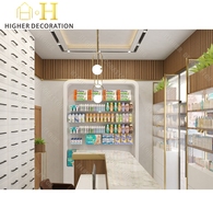 Vitrine de pharmacie de style crème à coins arrondis, présentoir de pharmacie, meuble de pharmacie, mobilier cosmétique