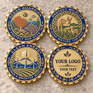 Custom Environmental Challenge Coins Coral Reef Wildlife Clean Energy Double Sided Conservation <b>Gifts</b> OEM ODM - Product Image 1