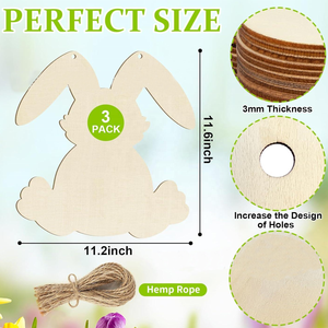 <b>Large</b> Size 12" Blank Wooden Unfinished Easter Bunny <b>Ornaments</b> Handmade for Child Party Decorations 3PCS/Bag - Product Image 5