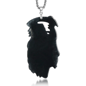 Colgante original de jade natural con diseño de calavera, guadaña y dios de la muerte, hecho de plata S925 con un diseño oscuro moderno y único. - Product Image 1