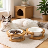 Bol pour animaux de compagnie en céramique surélevé PAIPET, support en bois pour bol pour animaux de compagnie avec 2 bols, bol pour nourriture pour chat et chien protégeant le cou, vente en gros personnalisée
