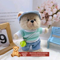 Teddy ISLAND Küresel Yetkili Konforlu Hayvan Figürlü Mavi Tulum ve Beyaz Tişörtlü Peluş Oyuncak Bebek