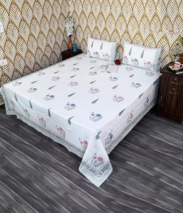 Parure de lit en coton imprimé à la main, motif floral bohème indien de Jaipur, avec taies d'oreiller – Prix de gros pour l'exportation - Product Image 2