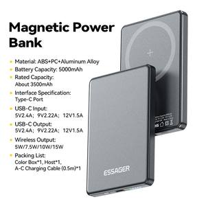 <span class=keywords><strong>ESSAGER</strong></span> Batterie Externe Magnétique 5000mAh Ultra Mince avec Recharge Sans Fil - Gris Foncé - Product Image 2