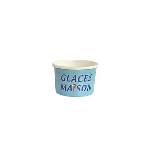 Personalizado 4oz Ice Cream Cone Imagem Impresso Brilhante Azul Copo de Papel com Tampa para Iogurte Sorbet Gelato Soft Serve Custard Slushie