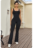Europäischer Stil Rückenfreier V-Ausschnitt Pfirsich-Hüfte Einteiliger Yoga-Jumpsuit für Damen