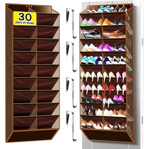 Over The Door <b>Shoe</b> Organizer 20 Pockets Holds 30 Pairs Coffee Brown Hanging Rack For <b>Shoes</b> Storage Behind Door Wall Mount - Product Image 1