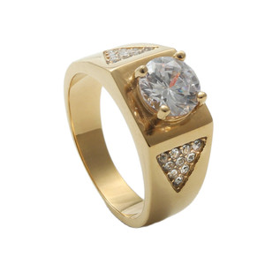 Fashionable Titanium Steel Diamond <b>Ring</b> Round Brilliant Cut Women's Wedding Jewelry Gold Color Retro Style 211002 - Product Image 5