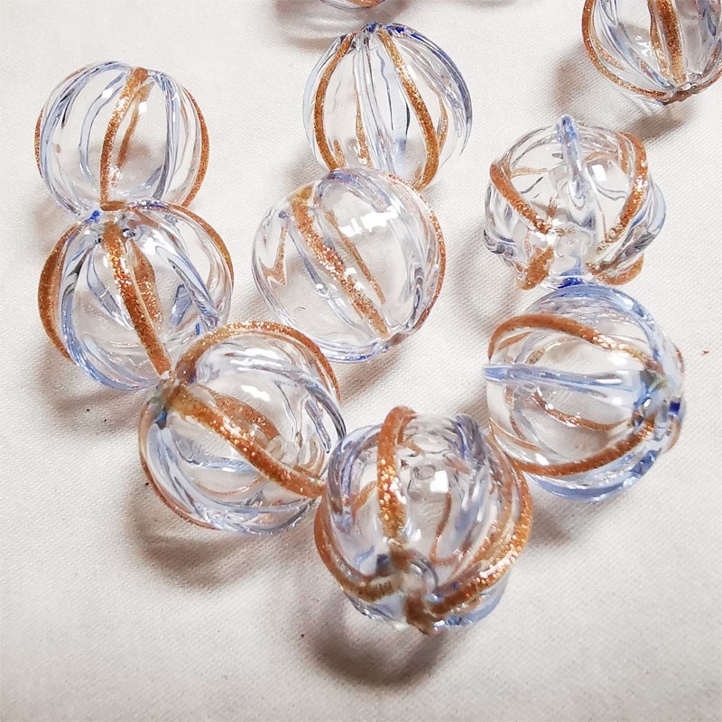 Boucles D'oreilles Pendantes Perles Verre Murano Bleu - Monture Plaquée Or, Neuves Sans Emballage