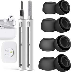 4 paires d'embouts d'oreille en silicone de remplacement pour <span class=keywords><strong>AirPods</strong></span> <span class=keywords><strong>Pro</strong></span> avec trous de <span class=keywords><strong>réduction</strong></span> du bruit, boîte d'emballage, stylo de nettoyage, XS/S/M/L, blanc et noir - Product Image 2