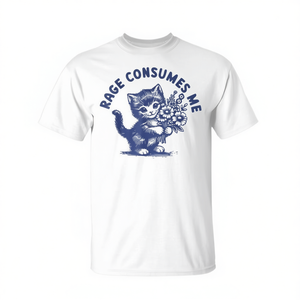 Camiseta Cat Rage Consumes Me, blanca, unisex, para adultos, cuello redondo, manga corta, promocional - Product Image 2