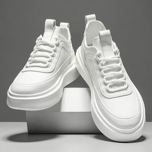 Baskets plateforme blanches à bout rond et lacets, couleur unie, tige en PU, semelle extérieure en caoutchouc, semelle intermédiaire en EVA, toutes saisons, chaussures pour hommes - Product Image 6