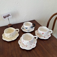 Ensemble de tasses à café en céramique avec poignée en perles faites à la main, soucoupe irrégulière, 280 ml, écologique, durable, en porcelaine, pour le thé de l'après-midi, mug à lait