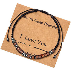 Bracelet élastique réglable en pierre naturelle pour femmes et hommes, cadeau pour les copines, bracelet inspirant en code Morse, vente en gros - Product Image 2