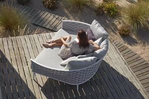 Divano da Esterno per Spiaggia e Tempo Libero, Protezione Solare, Impermeabile, Sedia in Vimini, Mobili da Giardino in Vimini Intrecciato e Legno Massello di Teak per Villa - Product Image 4