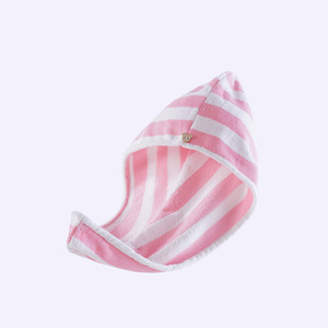 Bonnet de séchage de cheveux en polaire corail rayé 26x65cm, doux et absorbant, pour usage domestique, serviette de douche pour femme - Product Image 4