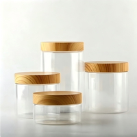 Pot en plastique PET transparent à large ouverture de qualité alimentaire avec couvercle à vis imitation bois pour bonbons et biscuits - Contenant de stockage anti-humidité
