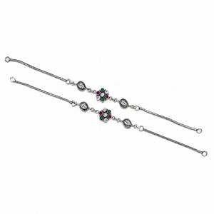 Chevillère florale en argent sterling 925 avec pierres multicolores - Product Image 2