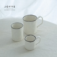 Assiettes en céramique nordique Joyye, peintes à la main, bord noir, vaisselle, ensembles de vaisselle, assiettes et bols en céramique blanche