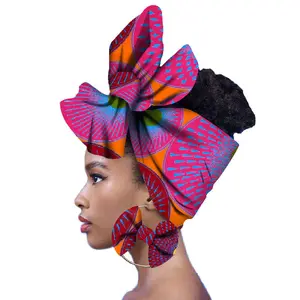 Cire Ankala en tissu 100%, nouveau Style, mode africaine, foulard Turban Bandana, avec boucles d'oreilles, livraison gratuite